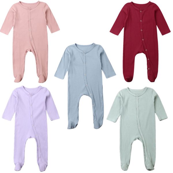 

new baby spring autumn clothing 0-6m baby newborn boy infant girl long sleeve footies solid ribbed playsuit outfit clothes set t200721, Blue
