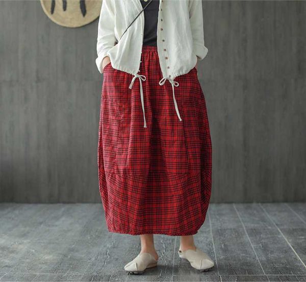 

skirts 2021 spring summer skirt fashion women elastic waist loose bud casual ladies plaid pocket all-match, Black