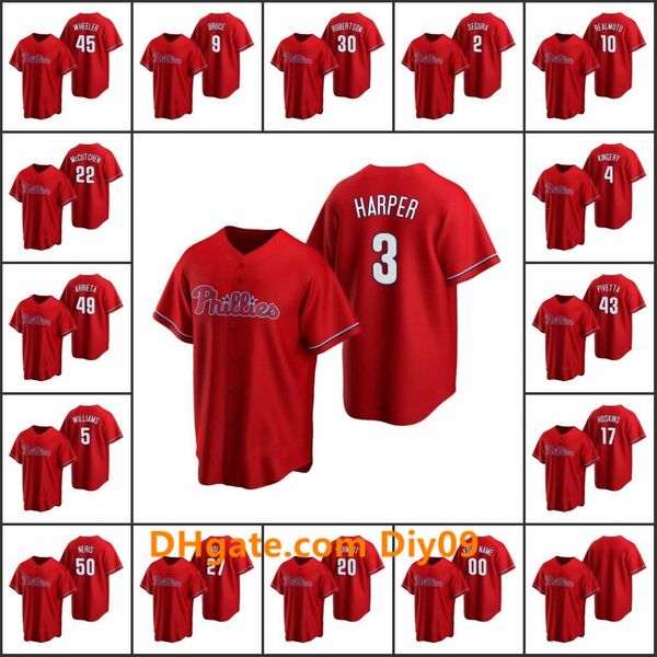 

philadelphia phillies #3 bryce harper 17 rhys hoskins 27 aaron nola men women youth custom red replica alternate jersey, Black