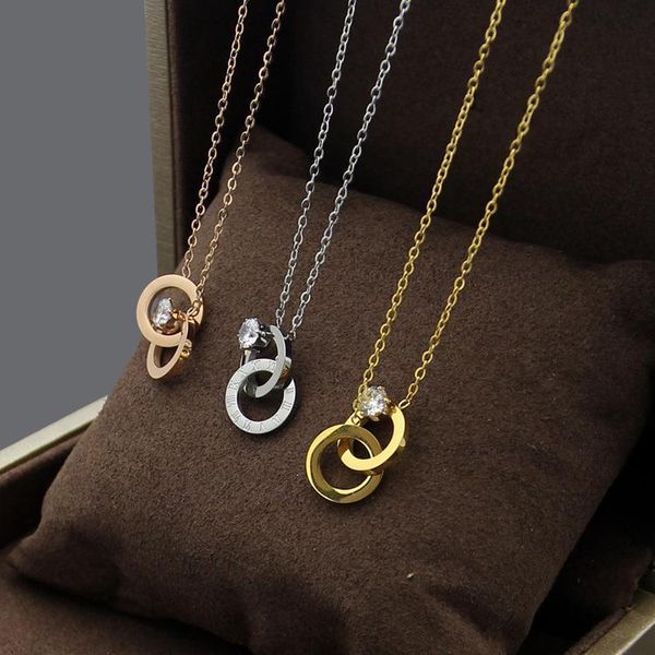 

2020 designer han version six claw single diamond roman digital double ring necklace women's double ring rose gold neck chain, Silver