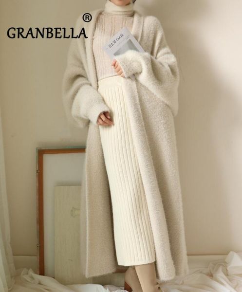 

faux mink velvet loose women's knitted cardigan sweater coat winter long outwear plus size pull femme, White