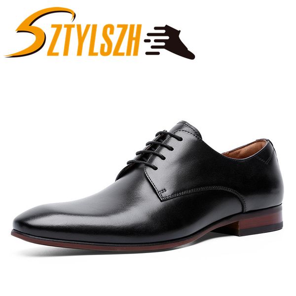 

men dress shoes fashion man genuine leather wedding shoes male slip-on business zapatillas, Black