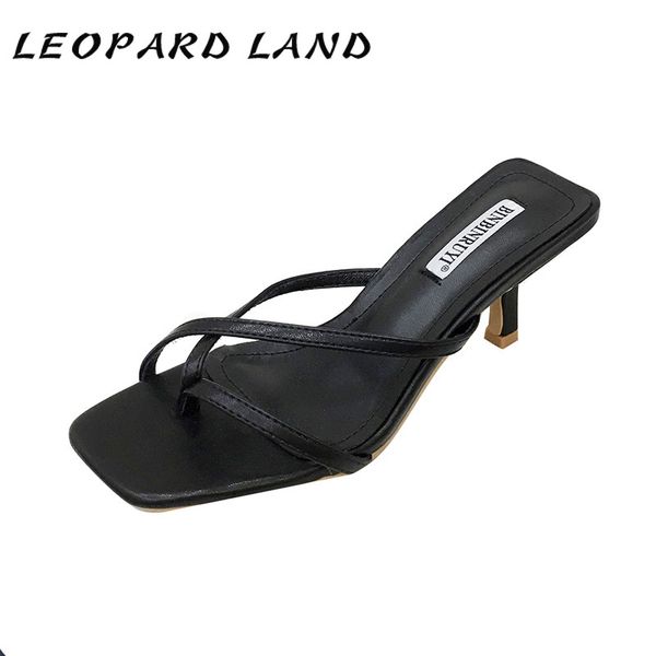 

leopard land sandals female summer 2020 new rome word clip toe fine outer wear wild shoes zml-666-1, Black