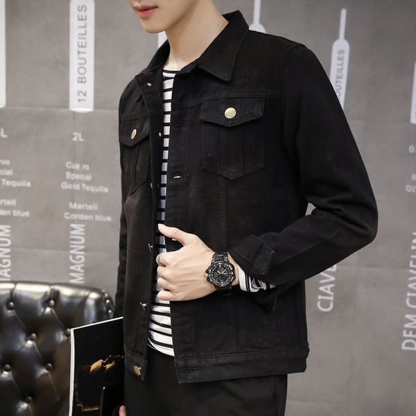 

2020 new black denim men's trendy ins hip hop jacket handsome street cec jacket slim fit top, Black;brown