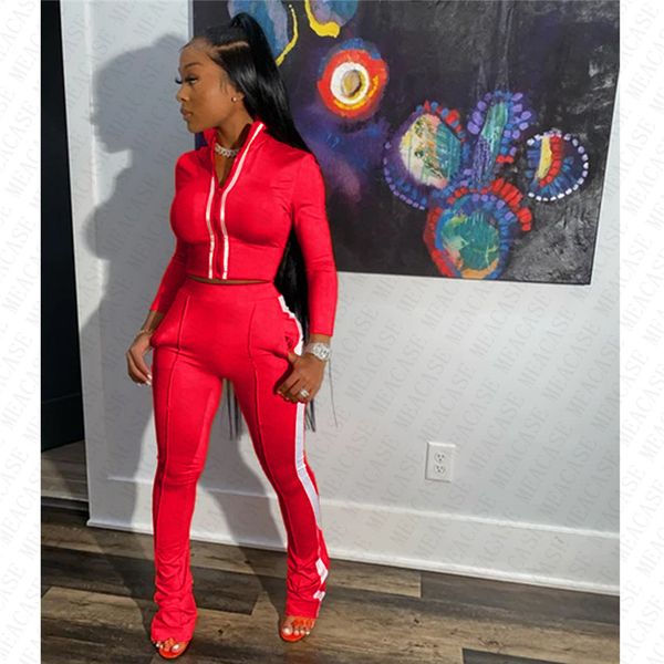 

reflective stripe women tracksuit designer zipper jackets + pants leggings two pieces sets patchwork outfits sportswear d72712, White