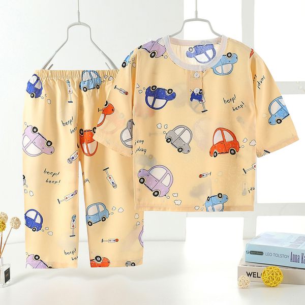 

5ypia children cotton satin boys bourette long-sleeved trousers air conditioning clothes baby in the big air conditioning pajamas clothes an