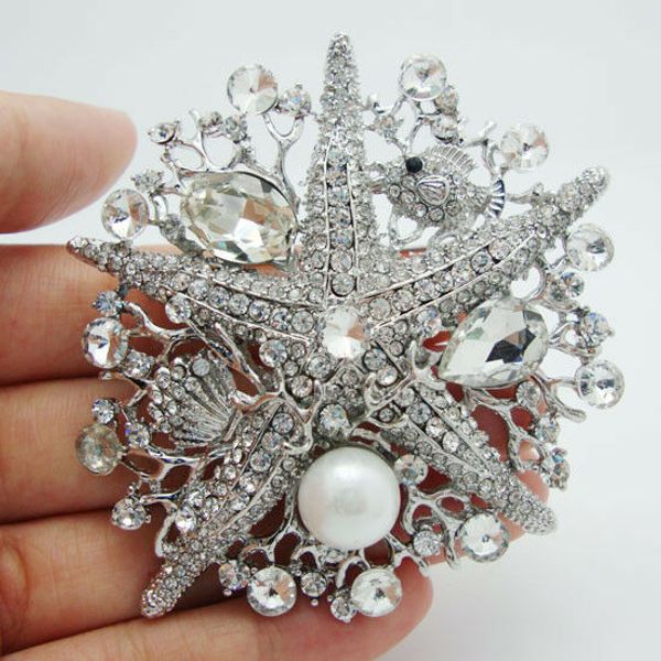 

fashion style crystal clear white rhinestone starfish brooch pin, Gray
