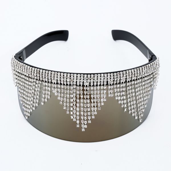 

fashion rhinestone oversized mirror sunglasses women men luxury big frame mask diamond eye protection silver glasses shade uv400 y200619, White;black