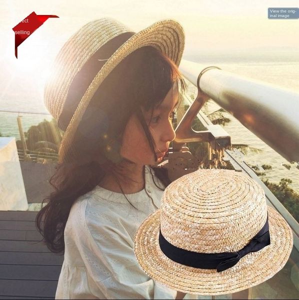 

korean style children's parent-child big straw eaves sunscreen holiday straw children's women's sun hat beach hat, Yellow