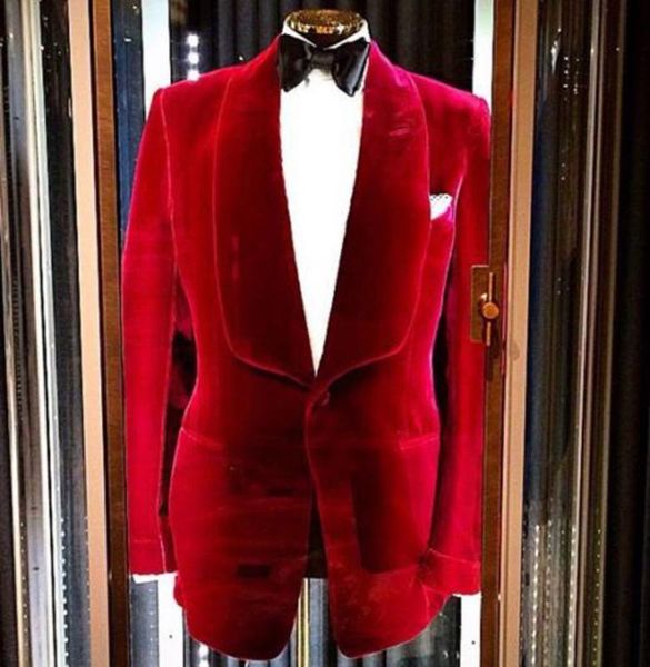 

2020 men suits redjacket and black pant mens velvet coat blazer jacket red designer grooms wedding party wear casual, White;black
