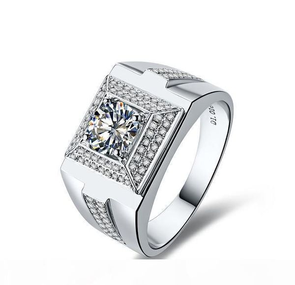 

flash brilliant 1 ct man jewelry synthetic diamond ring for man wedding jewelry ring engagement sterling silver white gold plated