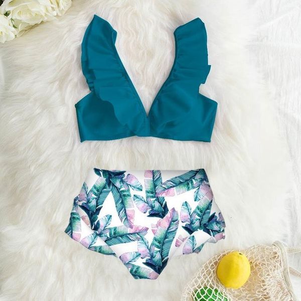 

polyester bikini 2020 high waist swimming suit for women two piece print bikini set swimwear women push up summer, White;black