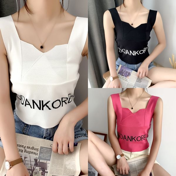 

elegant style ins fashionable ice silk camisole women's navel letter stitching coat all-match knitted sleeveless women, Camo