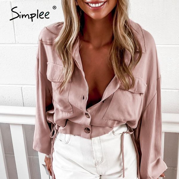 

simplee pink casual women blouse shirt long sleeve solid elegant office lady work wear party blouses 2020, Black;brown