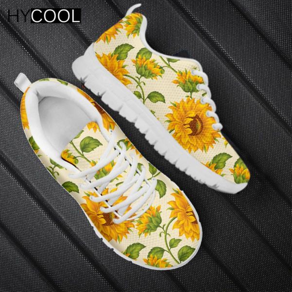 

hycool 2020 summer sport shoes woman sneakers yellow sunflower printfemale running shoe soft breathable lace-up chaussure femme