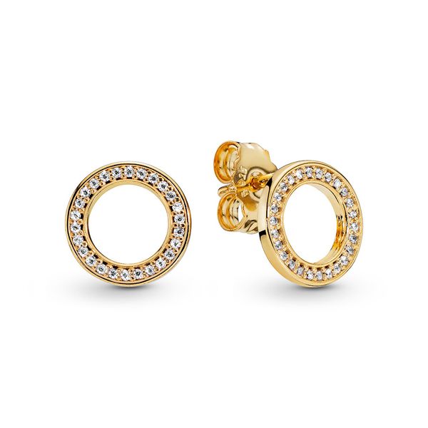 

925 sterling silver circle of sparkle stud earrings women's luxury fashion jewelry designer 18k gold plated earrings with pandora gift, Golden;silver