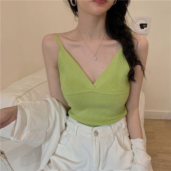 

short back v-neck camisole female all-match coat bottoming sleeveless knitted outdoor back summer tie, Camo