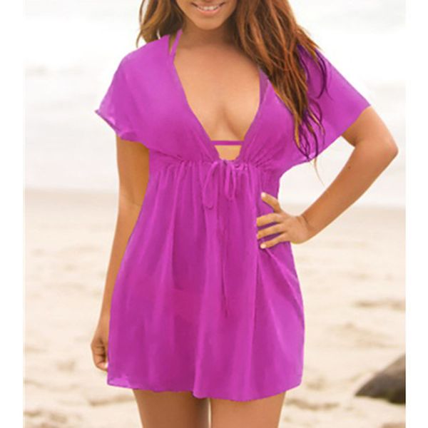 

women loose beach wear cover up 2017 sleeveless bikini deep v-neck cover up women bathing suit covers up beach tunic dress, White;red