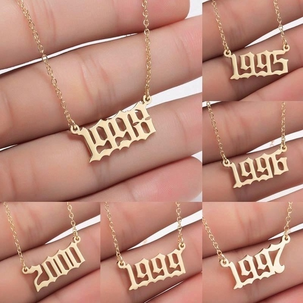 

women men fashion special date year number necklace 1980-2020 personalized collares pendant necklace jewelry birthday gift, Silver