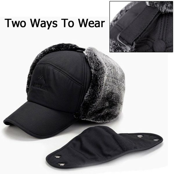 

cycling caps & masks winter hat bomber hats for men women thicken cotton fur earflap keep warm, Black