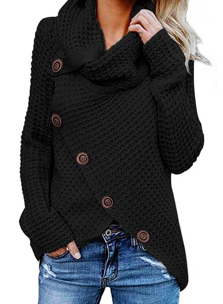 

new designer womens sweaters fashion solid color turtle neck sweater with button womens casual autumn clothing size s-5xl, White;black