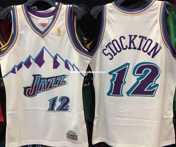 

john stockton #12 sewn vintage white jersey mens vest size xs-6xl stitched basketball jerseys ncaa, Gray