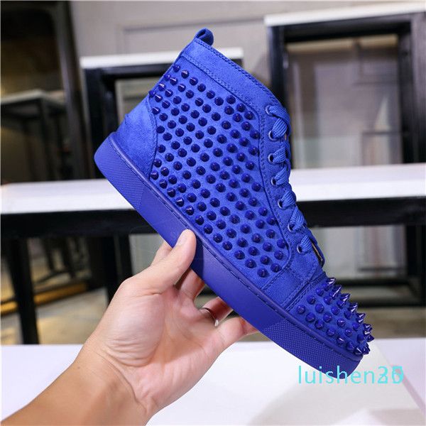 

2020 r sneakers red bottom shoe high cut suede spike luxury shoes men and women shoes party wedding crystal leather sneakers l25, Black