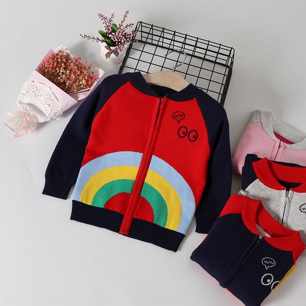 

2019 autumn coat new children's clothing boys and girls base shirt children's sweater rainbow zipper cardigan coat fashion, Blue