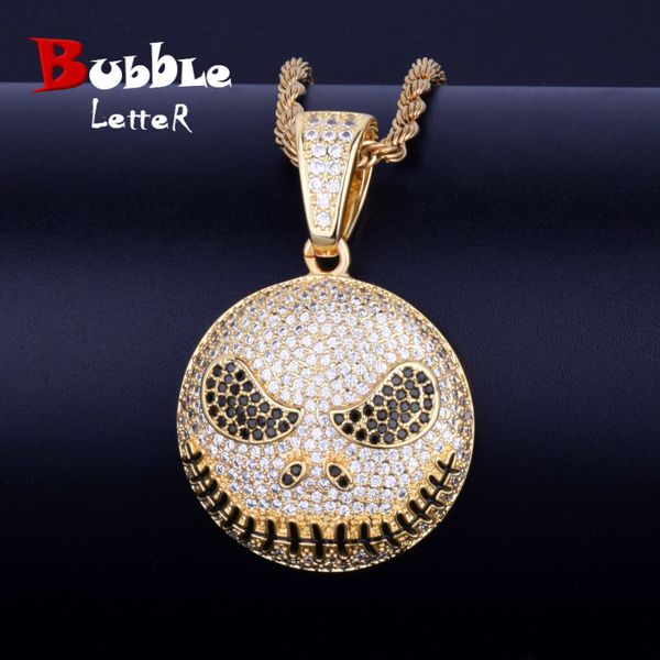 

character round face pendant necklace steel cuban chain gold color cubic zircon men's hip hop jewelry for women cx200721, Silver