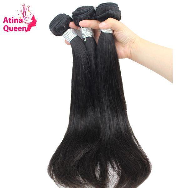 

atina queen hair products brazilian straight virgin hair weave bundles 100% human hair weaving extensions natural color 3bundles, Black;brown