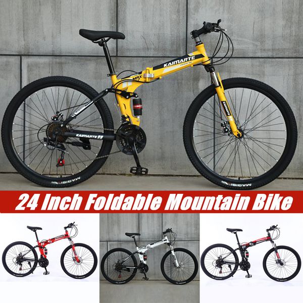 

24 inch foldable mountain bike 21 speed light weight mini small portable road bike student high tensile strength steel v-brake
