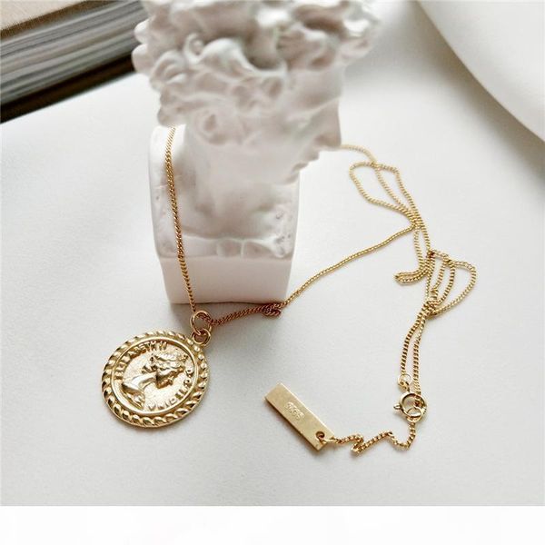 

925 sterling silver round coin elizabeth pendants necklace women gold color women's portrait necklace charms fine jewelry