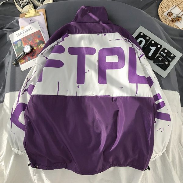 

o6ahd hip hop trendy trench windbreaker jacket coat men's new spring and summer casual loose sports stand collar jacket trendy men&#039, Tan;black