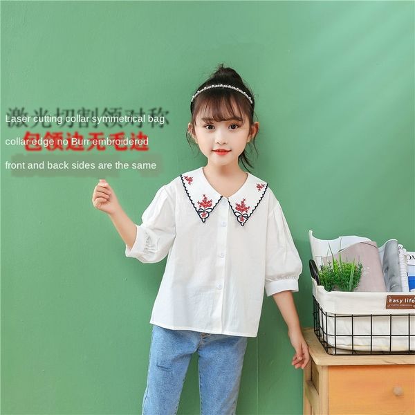 

vcnbb medium and large children's girls online baby embroidered shirt baby summer dress foreign style bubble sleeve embroidered shirt k, White;black