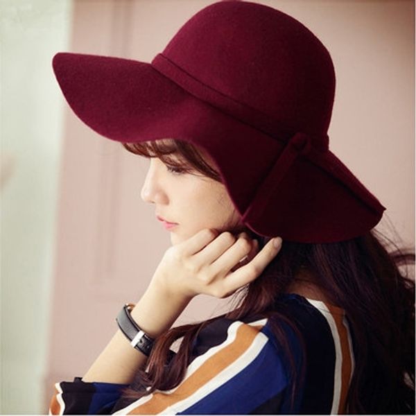 

england hepburn choked small pepper big brim big brim hat woolen cloth small hat for children, Blue;gray