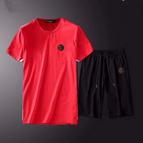 

short sleeve round neck pullover jogger suit t-shirt pants suit men brand designer sportswear sports suit plus size -3xl, Gray