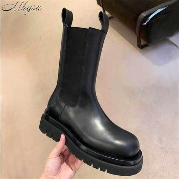 

2020 зимняя женщины boots мода женщины черный середины икр теплые сапоги середина пятки круглый toe рукава женщина платформы обувь botas muj, Black
