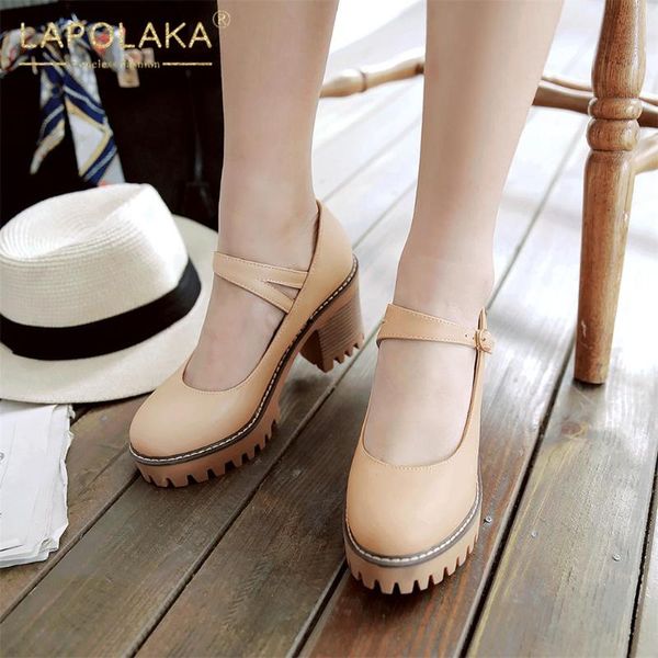 

lapolaka 2020 large size 43 chunky high heels platform shoes woman pumps female buckle strap mary jane pumps ladies, Black
