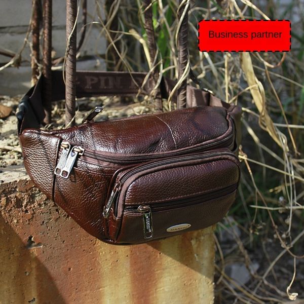

0dlws new large capacity leisure trend waterproof cowhide running running men's real leather waist bag women's cashier large capac