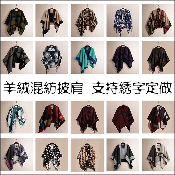

new b home red and black plaid cloak cloak wool shawl wool purple plaid color matching cashmere blend blanket style shawl female, Blue;gray