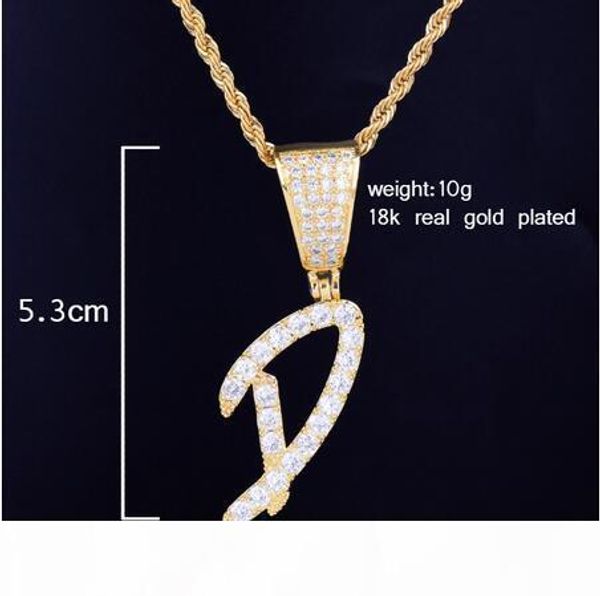 

a-z custom name gold tennis chain men's letters necklaces & pendant zircon hip hop jewelry with 3mm rope chain, Silver