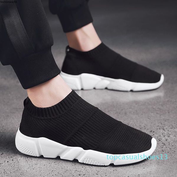 

fashion men 2020 casual shoes men loafers summer light comfortable sneakers breathable sock shoes slips on tenis masculino t13, Black