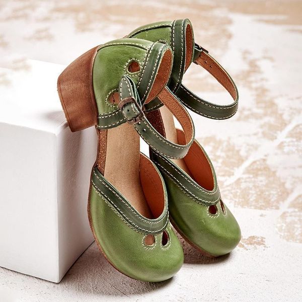 

wenyujh women retro sandals woman leather causal ankle buckle straps howllow out ladies pumps vintage shoes summer sandals, Black