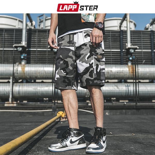 

lappster summer camouflage sweatshorts 2020 men basketball camo cargo shorts cotton army green running shorts plus size clothing, White;black