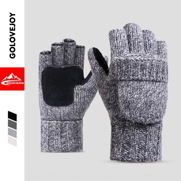 

dvugw шерстяных вязаных перчаток корейски половины пальца флипа мужские и женские зимние шерсти плюс бархат утолщенной кожи теплых студентов