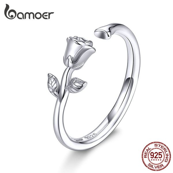 

bamoer Ã©pines et rose ouvert rÃ©glable bagues pour les femmes 3d fleur anneau bande 925 en argent sterling bijoux corÃ©en bsr065, Slivery;golden