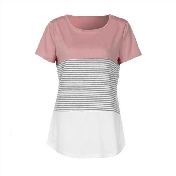 

лето лоскутных stripe t shirt женщина топы tee повседневной короткий пляж рукав футболка женщина мундир ropa mujer c2235, White