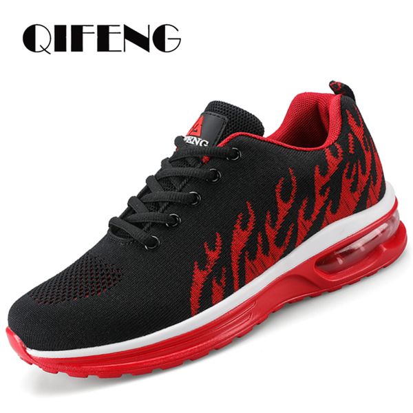 

men casual shoes mesh sport shoe air cushion footwear autumn male light weight breatheable fashion sneakers summer flame shoes, Black