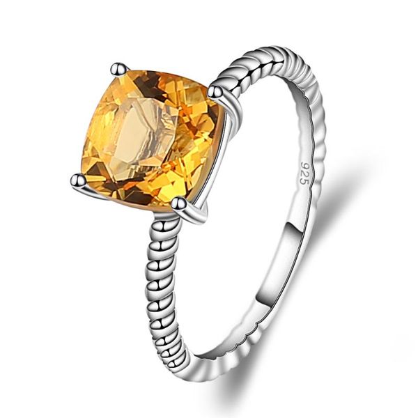 

gem's ballet 2.60ct cushion cut natural citrine gemstone rope band stackable ring for women 925 sterling silver fine jewelry, Golden;silver