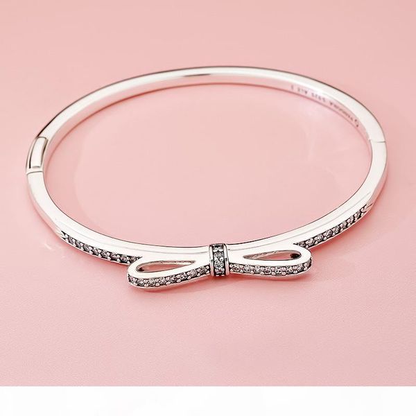 

new fashion luxury cz diamond bowknot bangle bracelet set original box for designer 925 sterling silver women wedding bracelets, Black